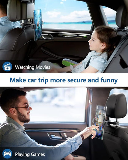 Car Headrest Backseat Mount,Phone/Tablet Car Holder,360°Rotation,Solid & Steady,Car Trip Essentials,Adjustable Back Seat Tablet Holder,Compatible for All 4"-11" Tablets,iPad,Cellphones,