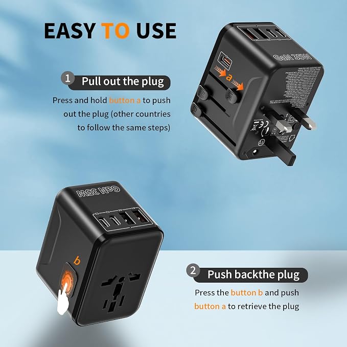CC Store Universal Travel Adapter,European Travel Plug Adapter with 3 USB-C(35W) ＆ 2 USB-A Ports(Not a Voltage Converter) – for USA, UK, EU, AU ＆ 224+ Countries Black