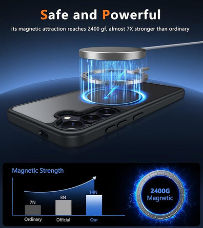 FNTCASE for Samsung Galaxy S25 Case: for Galaxy S24 Cases Magnetic Military Grade Drop Protection Translucent Cell Phone Cover - Slim Durable Shockproof Protective Bumper Cases- 6.2 inches (Black) | Magnetic Phone Cases, 14FT Military Grade Drop Protec...