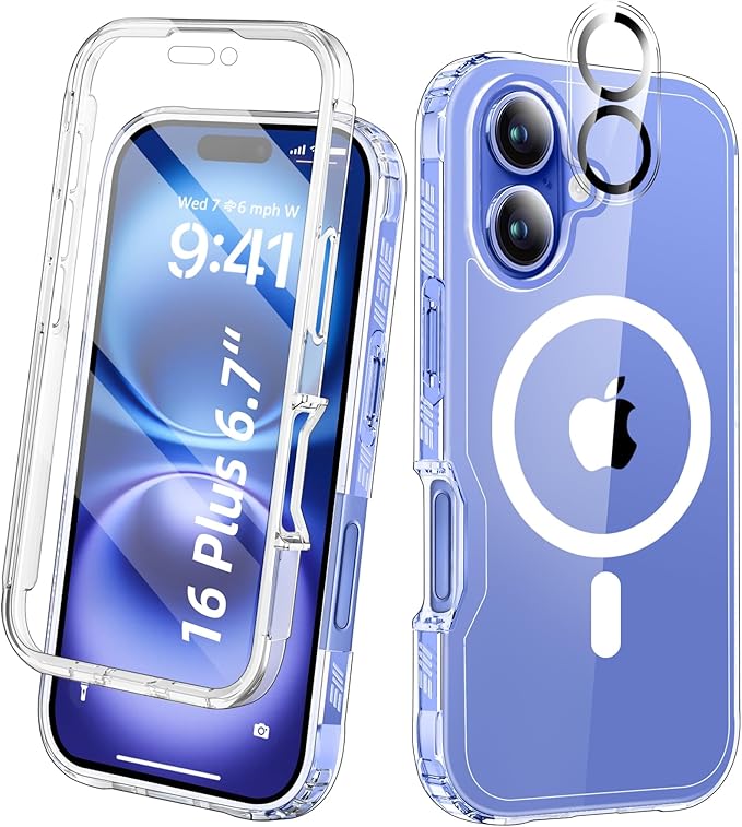 Compatible with iPhone 16 Plus Case Clear, Built-in Screen Protector, with Camera Lens Protector, [Compatible with MagSafe] Full Body Phone Case, Protective Cover for 16Plus 6.7" (Clear)