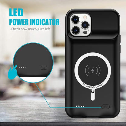 Battery Case for iPhone 12/12 Pro, 10000mAh High Capacity Rechargeable Portable Charger Case Extended Battery Pack Compatible with iPhone 12/12 Pro (6.1 inch) Wireless Charging Case with Carplay-Black