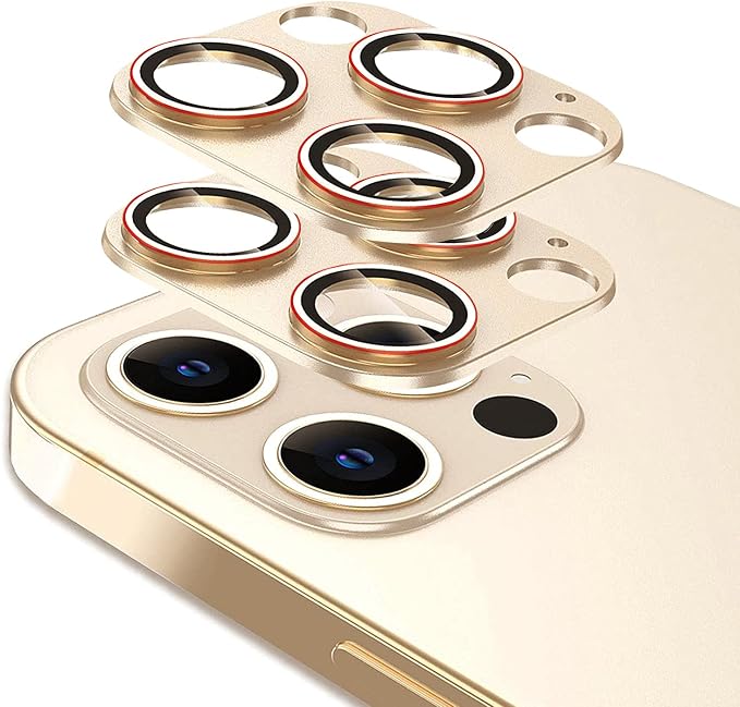 [2 Pack] Compatible for iPhone 13 Pro / 13 Pro Max Camera Lens Protector Metal Plus Tempered Glass Camera Cover Support LIDAR Scanner, Anti-Explosion for 13 Pro Max /13 Pro Gold Red