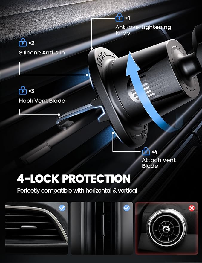 Lamicall 2026 Wider Clamp & Metal Hook Car Phone Holder Vent [Thick Cases Friendly] Phone Holders for Your Car Mount Gfts Automobile Hands Free Accessories for Women Men for iPhone 16 15 14 13 Pro Max