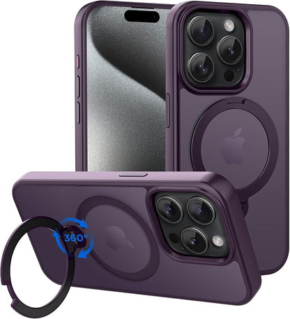 CACOE Magnetic Case for iPhone 15 Pro 6.1 inch with 360° Rotatable Ring Stand,Compatible with MagSafe Car Phone Mount,Cover Phone Holder for Desk Meeting Dark Purple