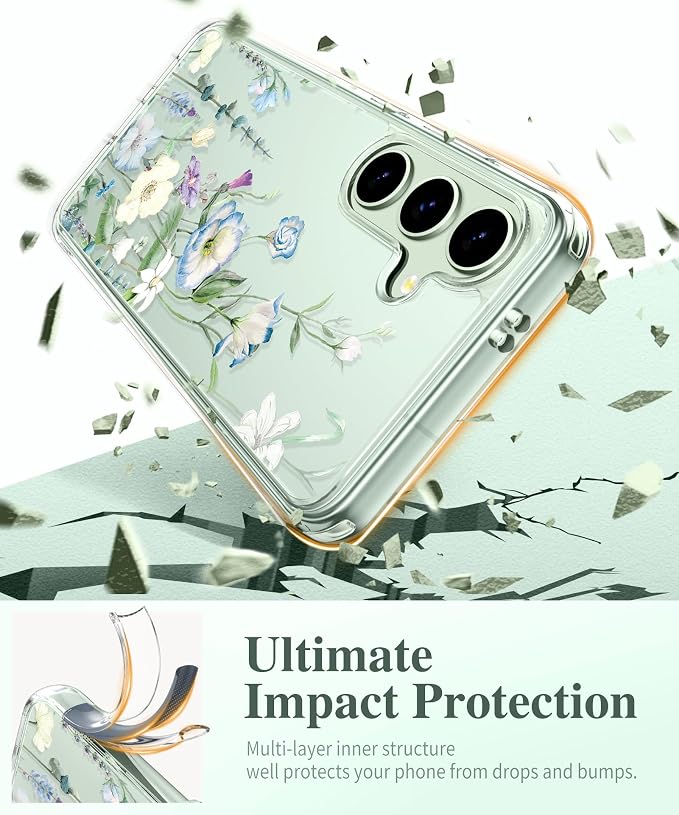 GVIEWIN for Samsung Galaxy S25 Plus Case, Clear Floral Slim Shockproof Protective Women Phone Case, Non-Yellowing, with Screen Protector & Camera Lens Protector for S25 Plus 6.7", Aquilegia/White