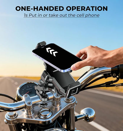 VAZESWIN Motorcycle Phone Mount [Vibration Dampener] [High-Speed Secure Lock] Anti-Shake Motorcycle Cellphone Holder, Bike Phone Mount with Short Arm for 0.5"-1.26" Handlebar, 4.7"-7.2" Smartphone