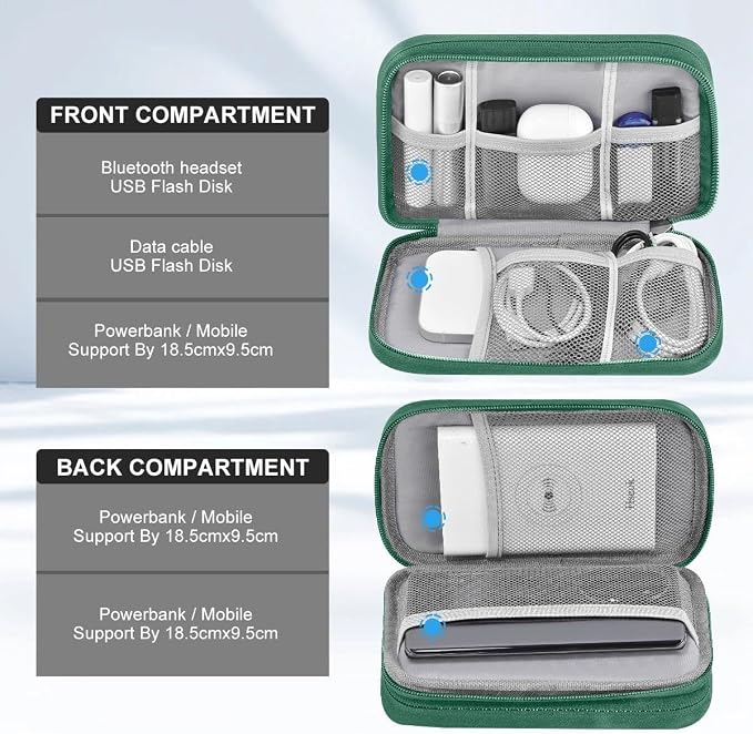ZINZ Electronic Accessories Organizer, Travel Cable Carry Pouch Storage Bag for Laptop Attachment Cable, Cord, Charger, Earphone etc,Black-Green