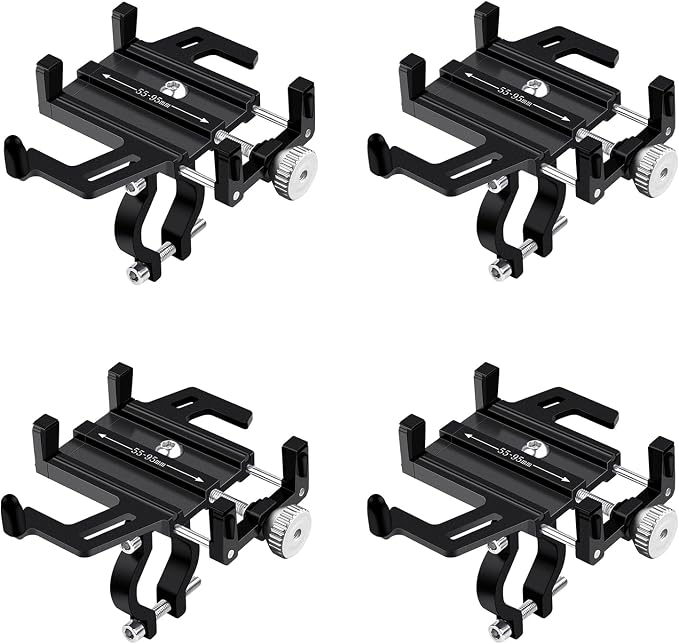 NineLeaf 4Pcs Bike Phone Mount Holder, Aluminum Motorcycle Phone Mount, Bicycle Handlebar Cell Phone Mount Rotatable for Exercise Bike Ebike Scooter Camera Friendly Suitable for 2.2"-3.7" Phones