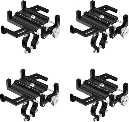 NineLeaf 4Pcs Bike Phone Mount Holder, Aluminum Motorcycle Phone Mount, Bicycle Handlebar Cell Phone Mount Rotatable for Exercise Bike Ebike Scooter Camera Friendly Suitable for 2.2"-3.7" Phones