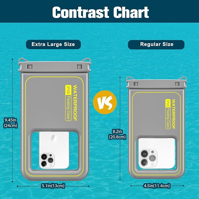 JOTO [IP68 Floatable Large Floating Waterproof Phone Pouch Up to 10", Underwater Phone Case Cellphone Dry Bag for iPhone 17 16 15 14 13 12 11 Pro Max Xs Max XR X 8 7 Plus SE/Galaxy S24 S23 S22 -Grey