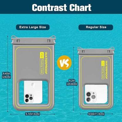 JOTO [IP68 Floatable Large Floating Waterproof Phone Pouch Up to 10", Underwater Phone Case Cellphone Dry Bag for iPhone 17 16 15 14 13 12 11 Pro Max Xs Max XR X 8 7 Plus SE/Galaxy S24 S23 S22 -Grey