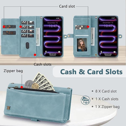 Wallet Case for iPhone 16 Pro Max with Card Holder/Crossbody Wallet/Strap| RFID Blocking | Magnetic | Kickstand | Detachable | PU Leather Phone Case for iPhone 16 Pro Max,6.9 in,Blue