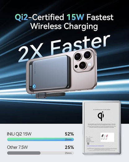 INIU Magnetic Portable Charger, Slim Qi2 Certified 5000mAh 20W Magnetic Power Bank, USB C in&Out Wireless Battery Pack Phone Charger, Only for iPhone 16/15/14/13/12 Series, White