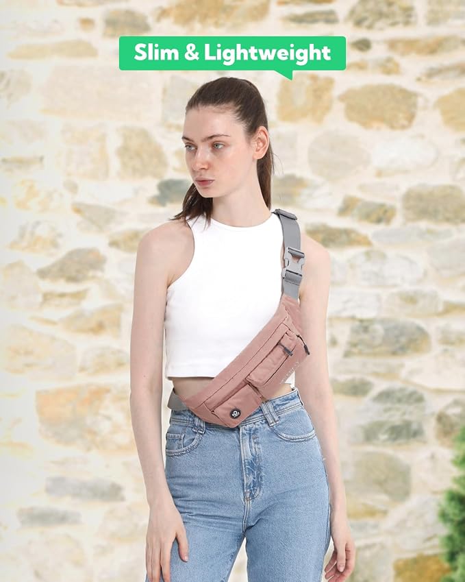WATERFLY Fanny Pack for Women Men Water Resistant Small Waist Pouch Slim Belt Bag with 4 Pockets for Running Travelling Hiking Walking Lightweight Crossbody Chest Bag Fit All Phones