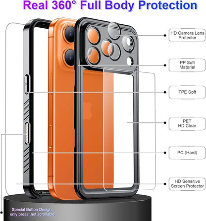 Temdan Compatible with iPhone 17 Pro Max Case,Waterproof Built-in Screen & Camera Protector IP68 Underwater Full Body 17FT Military Dropproof Shockproof Phone Case 6.9"-Black/Clear