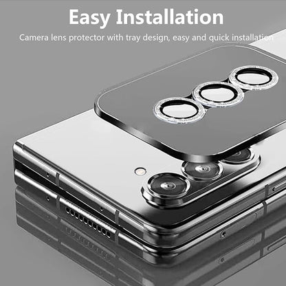 for Galaxy Z Fold 6 Camera Lens Protector Bling Glitter Individual Aluminium Alloy Ring 9H Tempered Glass Decorative Accessories Camera Cover for Samsung Galaxy Z Fold 6 Glitter Silver