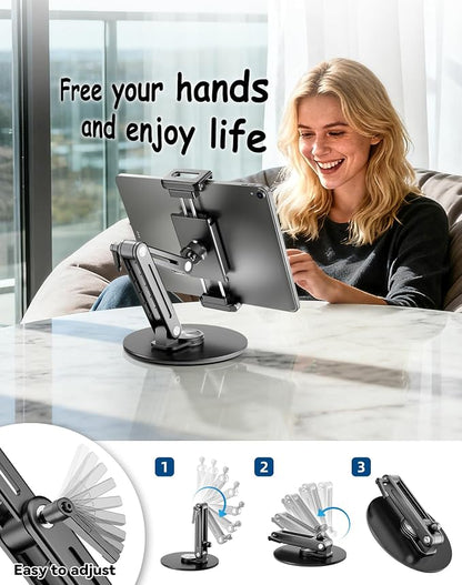 Portable Monitor Stand Large Clamp - Heavy Duty Aluminum Body support up to 4.4LBS 16" 17.3" 18.5 inch 360° Rotating Base Swivel Foldable Desk Stand for iPad Holder Tablet Mount for Kitchen/Travel