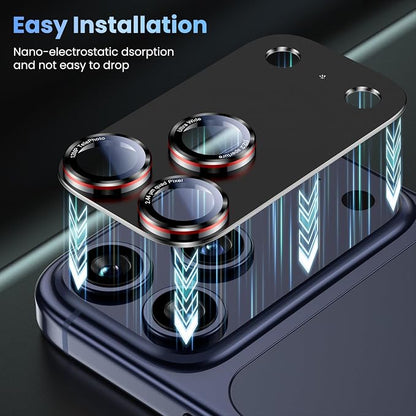 Uyiton for iPhone 17 Pro Max Camera Lens Protector - [Unique Typography + Phone Lens Red Circle Design] Metal Tempered Glass Camera Cover, Black + Red