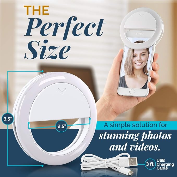 GearLight Selfie Ring Light for Computer or Phone - iPhone Compatible LED Lighting for Laptop Webcam, Video Recording - Rechargeable Circle Clip - Cute Stuff & Room Decor - White - 3.5 inch