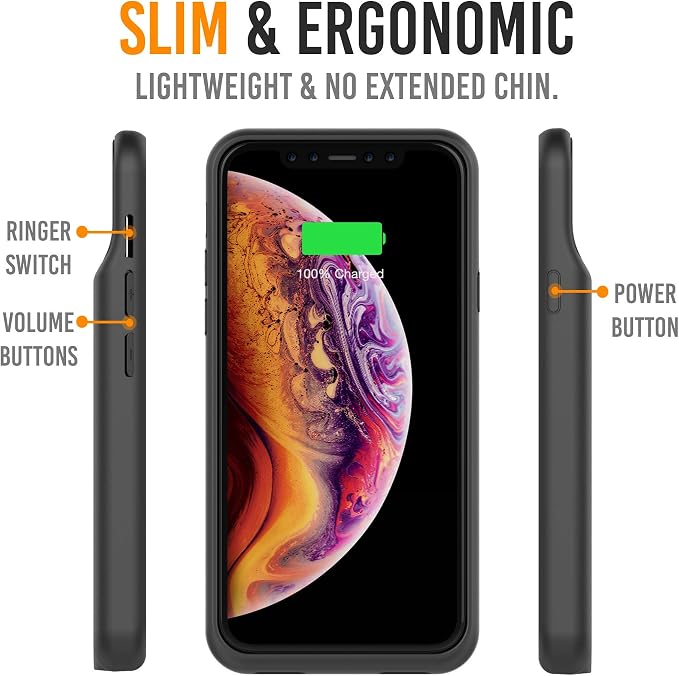 Alpatronix Battery Case for iPhone 12 Mini and iPhone13 Mini (5.4 inch), Slim Portable Protective Extended Charger Cover with Wireless Charging, Lightning Input, CarPlay - Matte Black