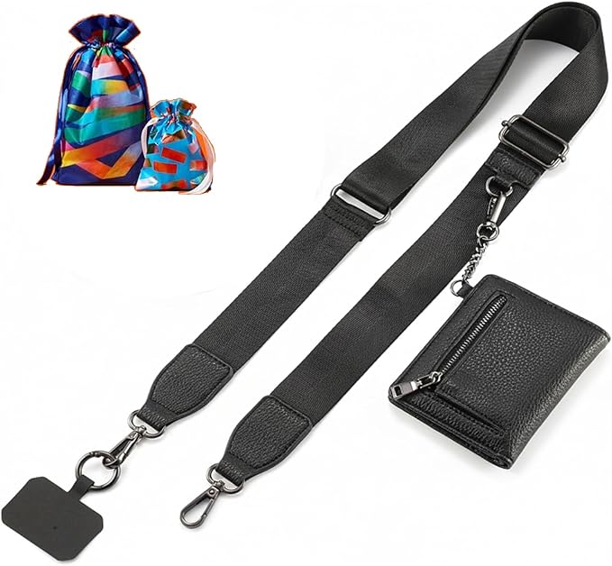 Diaclara Clip and Go Phone Lanyard for Women - Adjustable Crossbody Strap with Zipper Pouch & Leather Wallet - Valentine‘s Day Gift for Her, Mom, Girlfriend - Compatible with All Phones (Black)