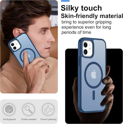 Pilaru for iPhone 12 Case & iPhone 12 Pro Case [Compatible with Magsafe] Translucent Matte Magnetic Case with Screen Protector,SlimThin Shockproof Protection Case for iPhone 12 & 12 Pro-Dark Blue
