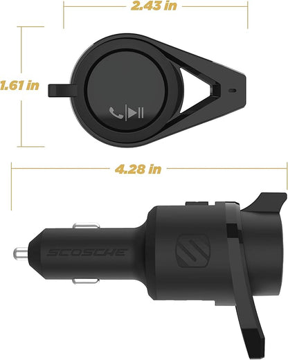 Scosche FM Bluetooth Radio Transmitter for Car, Hands-Free Kit with Dual USB Charging Ports, 12W USB-A + 20W Fast Type-C Car Charger, Wireless Adapter for Calls, Siri and Google Assistant