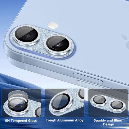 Camera Lens Protector for iPhone 17, Bling Glitter Camera Cover with 9H Tempered Glass Metal Ring, Anti-Scratch Lens Protector for iPhone 17 (Glitter - Blue)