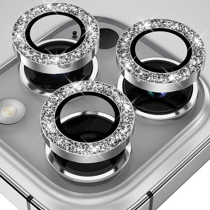 YWXTW Designed for iPhone 14 Pro/iPhone 14 Pro Max Camera Lens Protector Bling, [New Glitter Design] Individual Metal Tempered Glass Camera Cover Accessories Case Friendly, 1 Set (Silver Glitter)