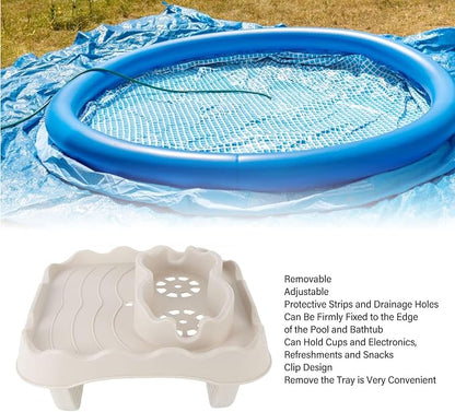 Tiiyee Hot Tub Table Tray, Inflatable Spa Drink Holder Snacks Tray Nonslip Caddy Holds 2 Drinks Adjustable Width for Outdoor Pool Hotub All Weather Aboveground Bathtub with Drain Holes(Beige)
