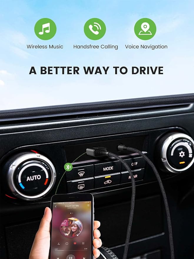 Aux Bluetooth 5.2 Car Adapter, USB Powered 3.5mm Jack, Handsfree Call, Music Streaming for Trucks Hi-Fi Home Stereo Systems