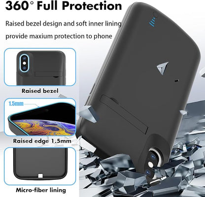 Battery Case for iPhone X/XS, Real 8500mAh Protective Charging Case with Kickstand Ultra-Slim Rechargeable Extended Battery Charger Cover - 5.8 inch Black