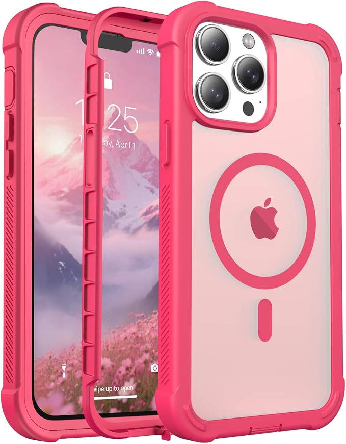 jaroco Magnetic for iPhone 13 Pro Case, [Compatible with MagSafe][Military Grade Drop Protection][Heavy Duty Protection][Non-Slip][Shockproof] 2-Layer Durable Bumper Phone Case 6.1''-Rose