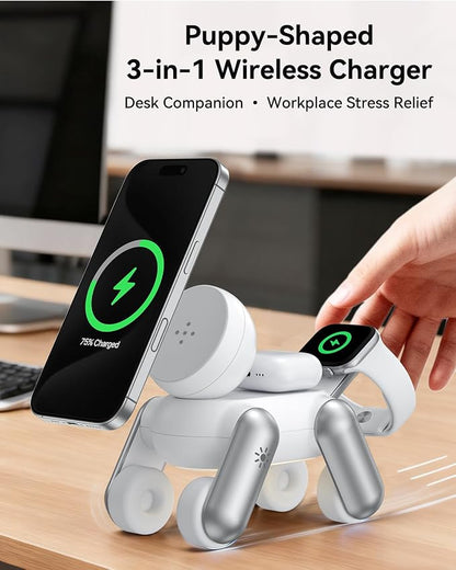 3 in 1 Charging Station for Apple Devices, Magnetic Wireless Fast Charger Stand Compatible with MagSafe for iPhone 17/16/15/14/13/12/Air Series, Apple Watch & Airpods