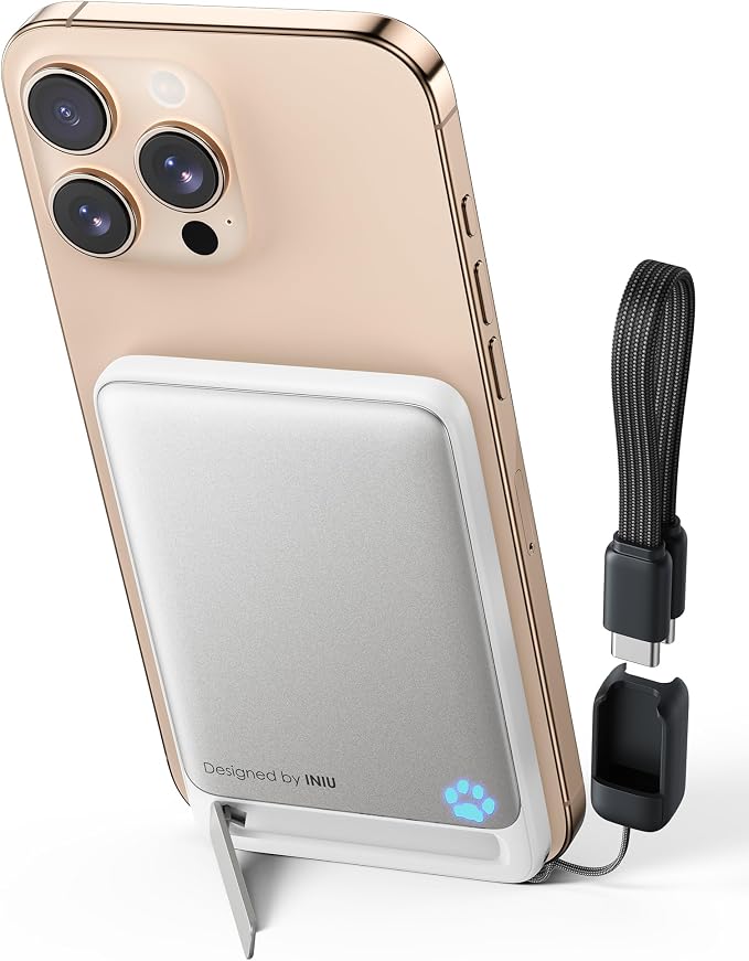 INIU Magnetic Portable Charger, Slim Qi2 Certified 5000mAh 20W Magnetic Power Bank, USB C in&Out Wireless Battery Pack Phone Charger, Only for iPhone 16/15/14/13/12 Series, White