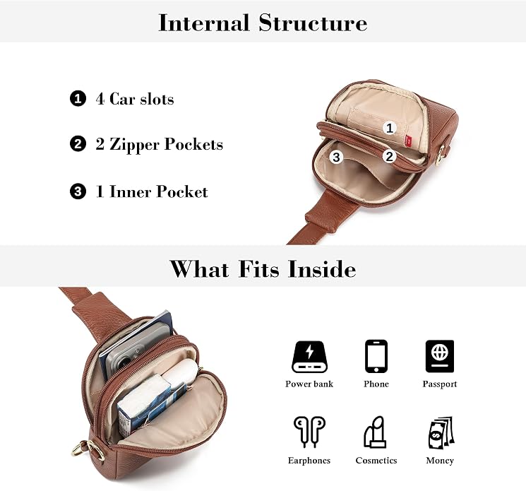 INICAT Small Sling Bag for Women Everyday & Travel Crossbody Bags Lightweight Cross Body Purses Vegan Leather