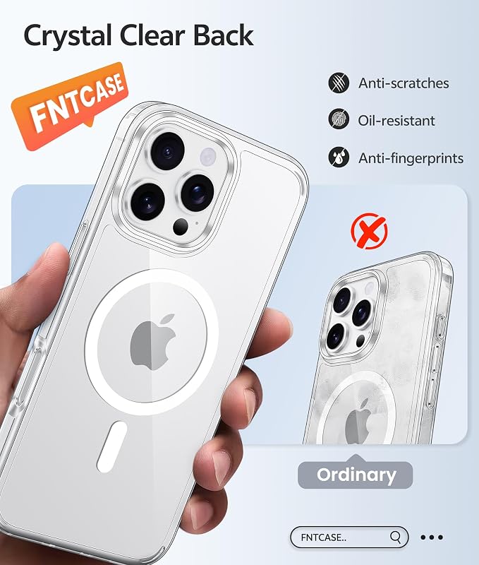 FNTCASE for iPhone 16 Pro Case, Fit for Magsafe, Screen Protector Clear | Anti Yellowing Magnetic Back, 14FT Military Grade Drop Protection, Shockproof Protective Phone Cover, Transparent