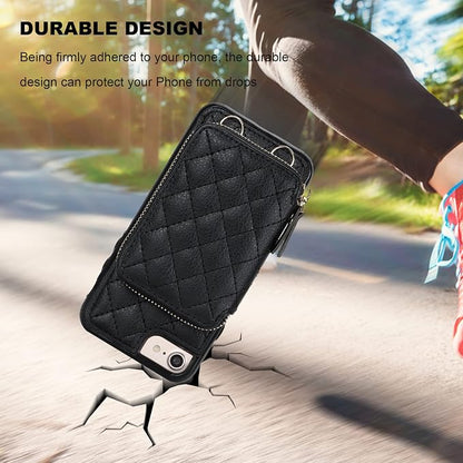 Bocasal Crossbody Wallet Case for iPhone SE 2022/SE 2020/8/7, RFID Blocking PU Leather Zipper Handbag Purse Flip Cover, Kickstand Folio Case with Card Slots Holder Wrist Strap Lanyard 4.7 Inch (Black)