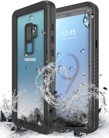 Hualele Galaxy S9 Plus Case Waterproof, Built in Lens & Screen Protector Rugged Full Body Heavy Duty Protective Shockproof IP68 Underwater Cover for Samsung Galaxy S9+ Black