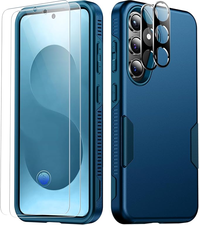 SPIDERCASE Designed for Samsung Galaxy S25 Case, [10 FT Military Grade Drop Protection], 2 Pack [Tempered Glass Screen Protector+Camera Lens Protector] Heavy Duty Shockproof Case,Sea Blue