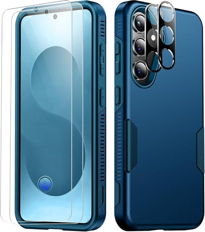 SPIDERCASE Designed for Samsung Galaxy S25 Case, [10 FT Military Grade Drop Protection], 2 Pack [Tempered Glass Screen Protector+Camera Lens Protector] Heavy Duty Shockproof Case,Sea Blue