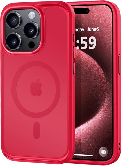 MOCCA Strong Magnetic for iPhone 15 Pro Case, [Compatible with Magsafe][13FT Military Drop Protection] Slim Translucent Matte Shockproof Case for iPhone 15 Pro Phone Case 6.1'', Red