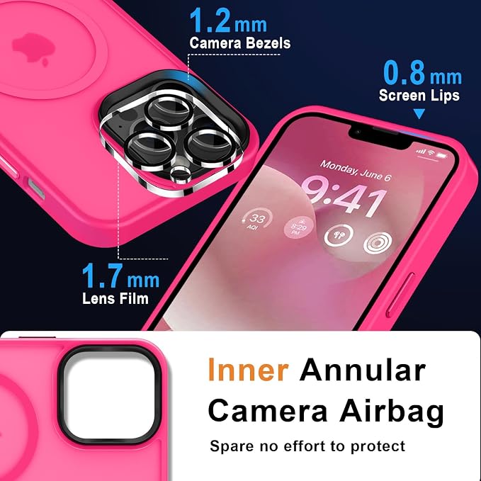 MOCCA Strong Magnetic for iPhone 12 Pro Max Case,[Compatible with Magsafe][Glass Screen Protector+Camera Lens Protector] Slim Thin Shockproof Cover Phone Case for iPhone 12 Pro Max 6.7", Hot Pink