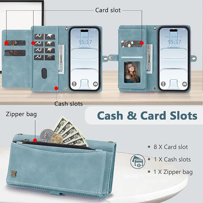 Wallet Case for iPhone Air with Card Holder/Crossbody Wallet/Strap,[RFID Blocking][Magnetic] PU Leather Phone Case for iPhone Air,6.5 in,Dream Blue