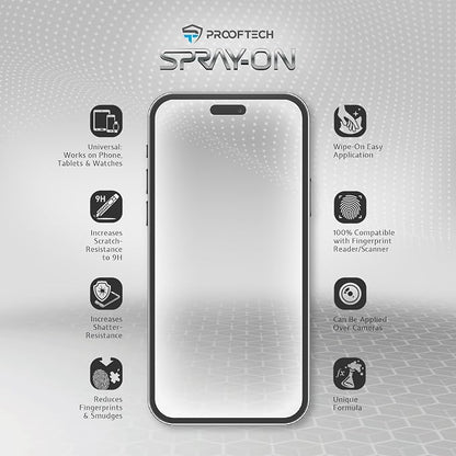 ProofTech SPRAY ON Liquid Glass Screen Protector for up to 10 Devices - Wipe On Scratch and Crack Resistant Nano Protection for All Phones Tablets Smart Watches Universal