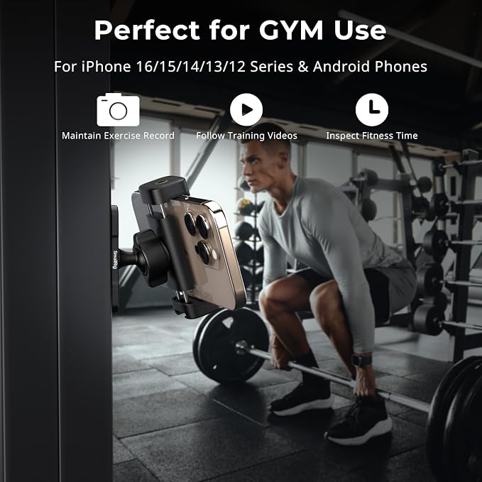 SMALLRIG Magnetic Phone Holder for Gym, Alloy Base with 360° Ball Head, Universal Phone Clamp Mount Suitable for iPhone 17/16/15/14/13/12 Series & Android Phones, Attach to Metal Surfaces-5582