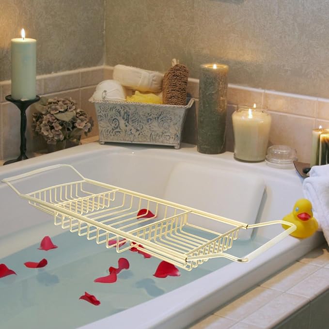 Cabilock Telescopic Bathtub Rack Adjustable Anti-Slip Bath Caddy Tray for Home Use Holds Books Wine Glasses and Phones 24.80X7.87X2.75 Inch