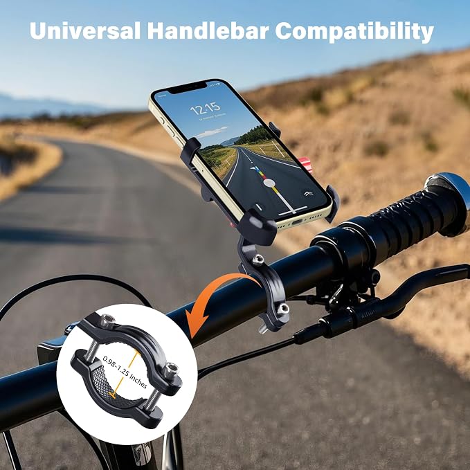 Ralos Bike Phone Mount, Aluminum Motorcycle Cellphone Holder, Mountain Bicycle Handlebar Cell Phone Clamp, Scooter Phone Clip for iPhone 16 Pro Max, 15 14 13 12 Mini, Samsung
