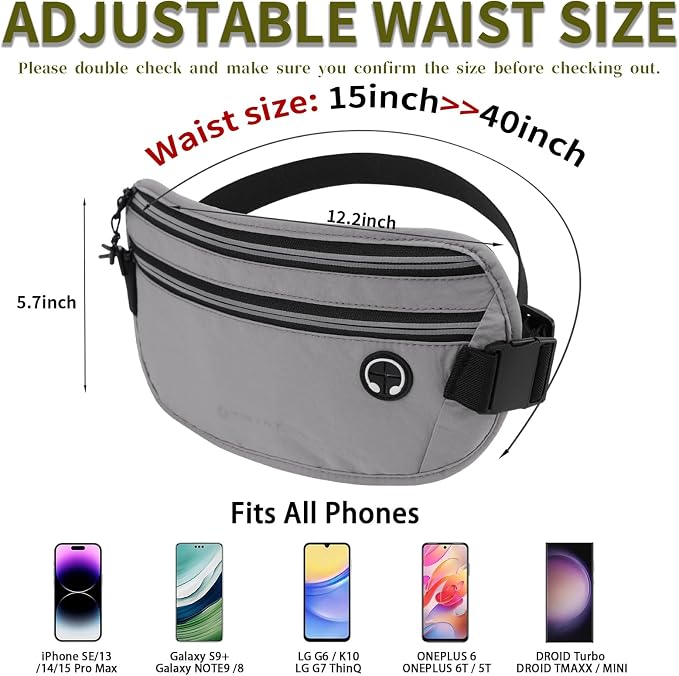 Slim Running Belt for Women Men Runners Fanny Packs With Phone Holder Hidden Pockets Exercise Waist Bag for Marathon Workout