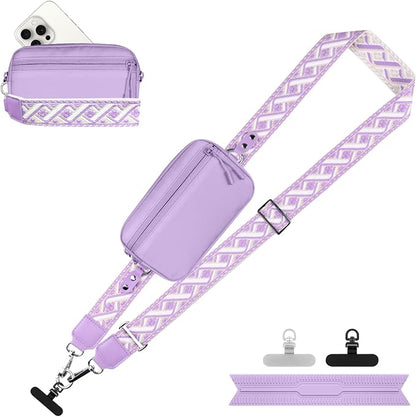 YFWE Clip and Go Strap for Phone with Wallet Crossbody, Adjustable Phone Lanyard with Detachable RFID Wristlet Wallet, Pattern Strap - Purple (L)